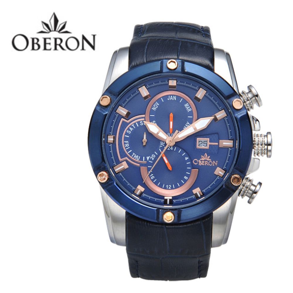 [OBERON] OB-912 STBL _ Fashion Business Men's Watches with Leather Watch, 5 ATM Waterproof, Chronograph Quartz Watch for Men, Auto Date